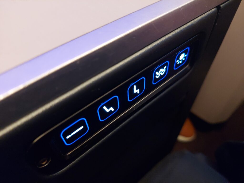 Malaysia Airlines business cabin seat controls