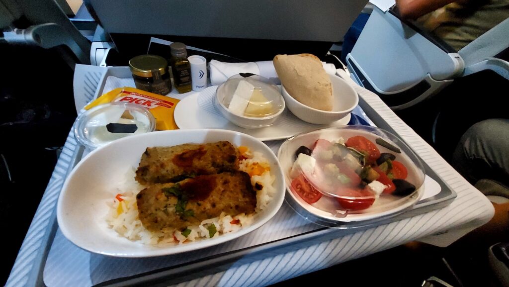 Aegean Airlines business class' meal service